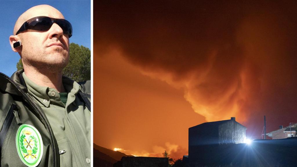 Alejandro, a la izquierda (imagen cedida) y el incendio de Navalacruz (imagen: ICAL-Ricardo Muñoz Martín)
