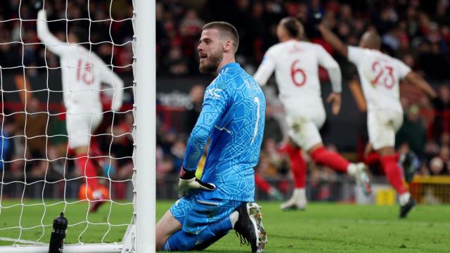 David de Gea, lamentándose tras el empate del Sevilla
