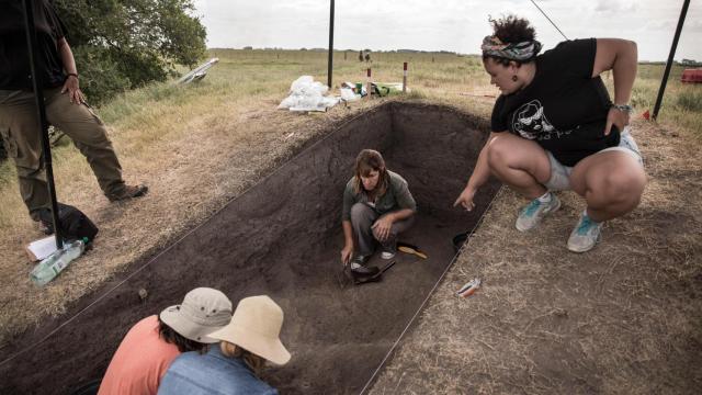 Excavación en un cerrito de indios de Rocha, al sureste de Uruguay.