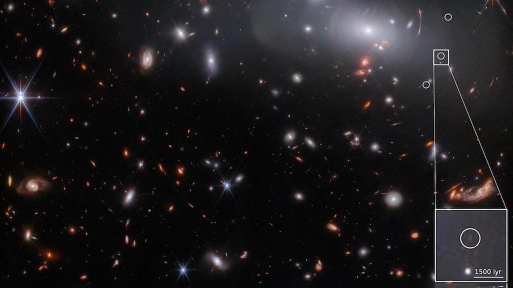 Fotografía recortada que muestra la galaxia resaltada en un lado de la instantánea.