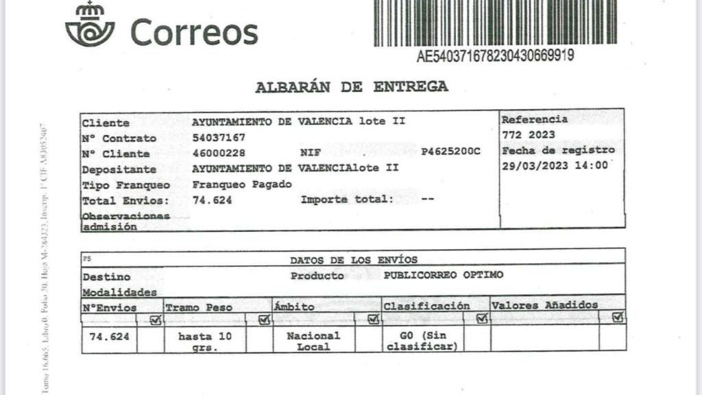 Akbarán de entrega de las cartas a Correos.