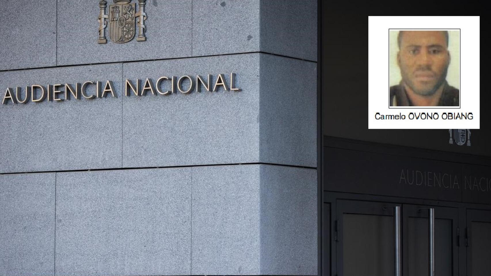 Fotomontaje de la fachada de la Audiencia Nacional y Carmelo Ovono Obiang, hijo de Teodoro Obiang.