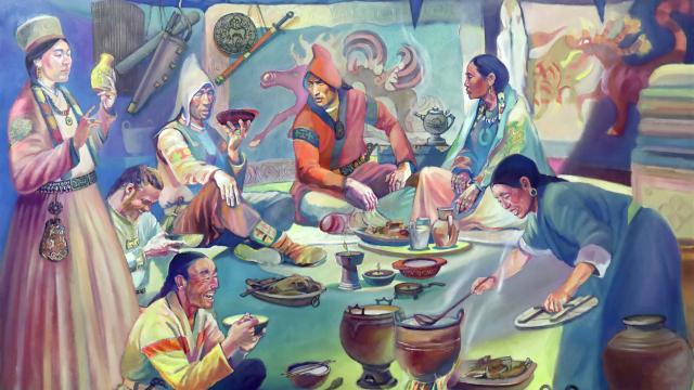 Reconstrucción artística de la vida de los xiongnu. Ilustración: Galmandakh Amarsanaa / Dairycultures Project