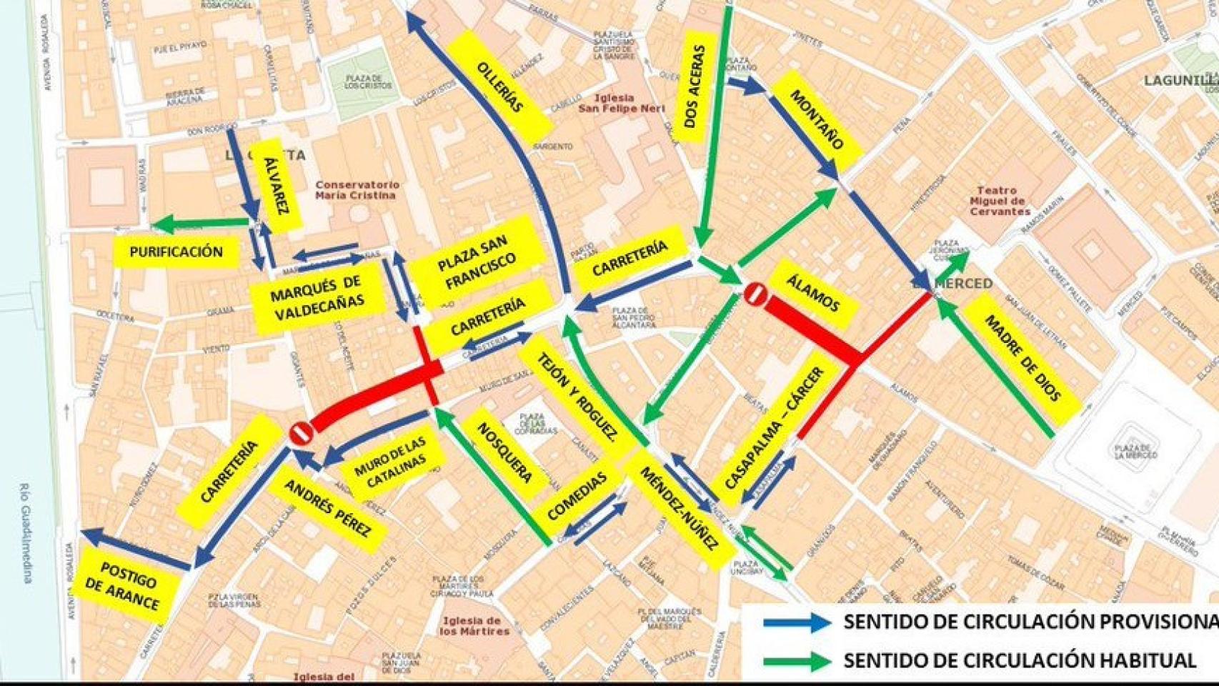 Nuevos cortes de tráfico en el centro de Málaga: el nuevo mapa de movilidad desde Carretería a la Plaza de la Merced