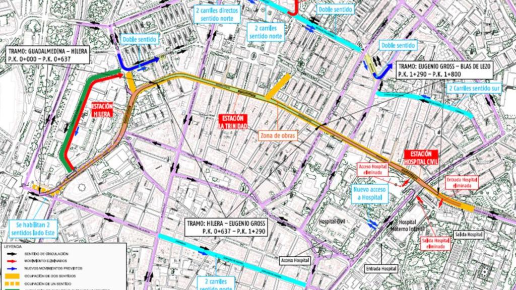 Mapa con las alternativas de tráfico previstas para la obra del Metro de Málaga al Civil.