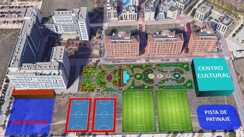Proyección de un posible centro de dotaciones públicas.