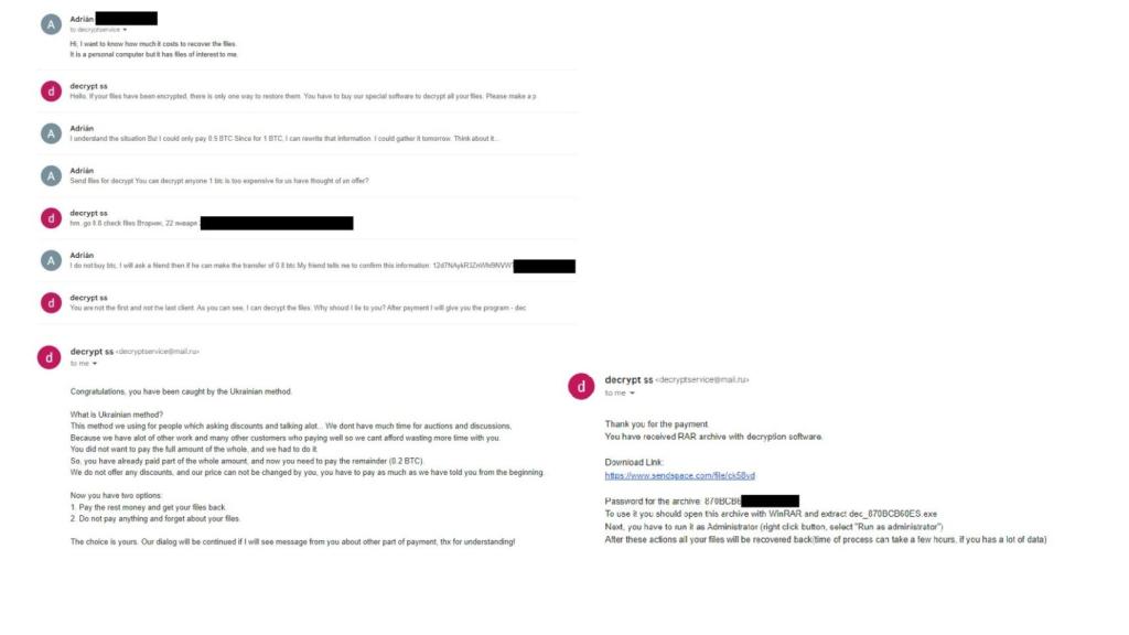 Correos intercambiados entre Adrián Ramírez y un ciberdelincuente
