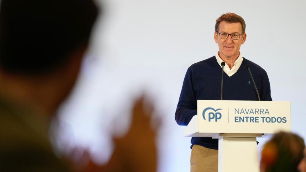 Alberto Núñez Feijóo, este domingo en un acto del PP en la localidad navarra de Cintruénigo.