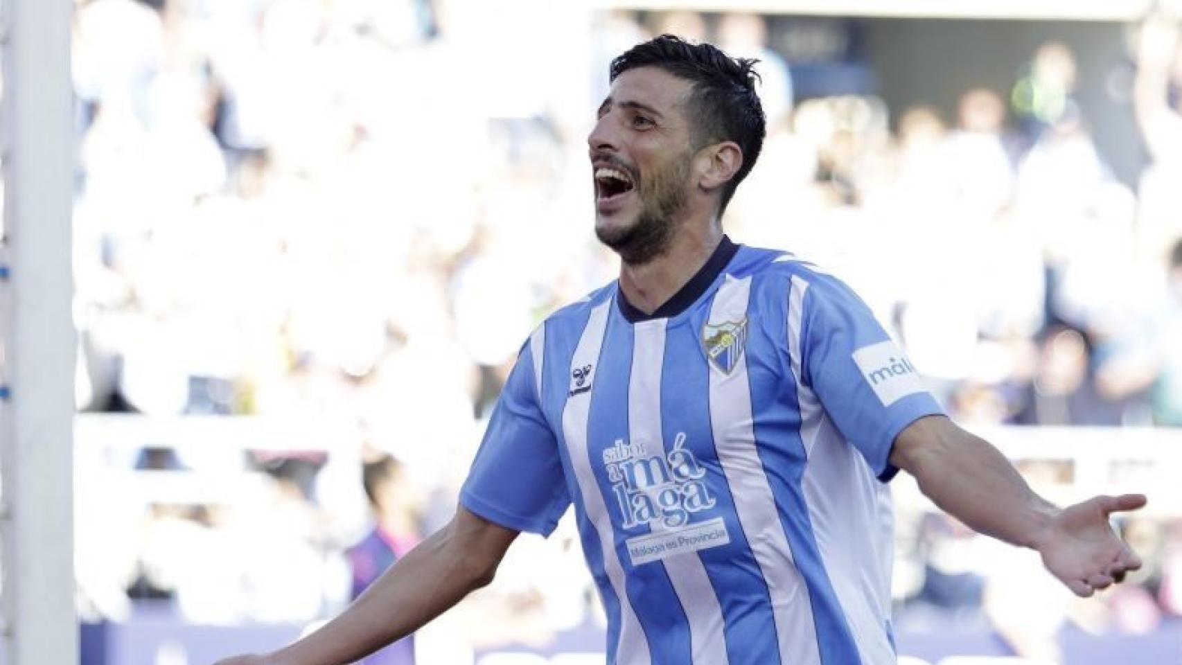 Pablo Chavarría celebra el gol de la victoria contra el Cartagena.