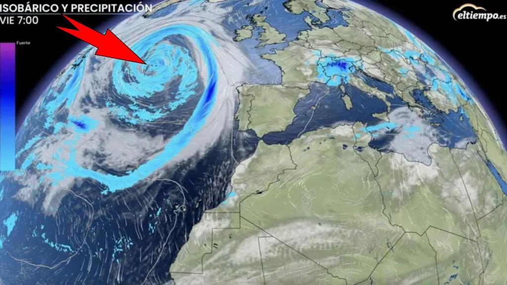 La borrasca atlántica que afectará a la Península Ibérica a final de semana. ElTiempo.es