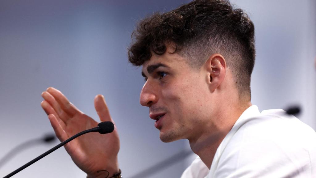 Kepa Arrizabalaga, en rueda de prensa con el Chelsea de la Champions League