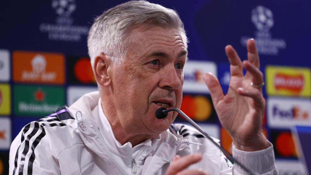 Carlo Ancelotti, en rueda de prensa de la Champions League con el Real Madrid