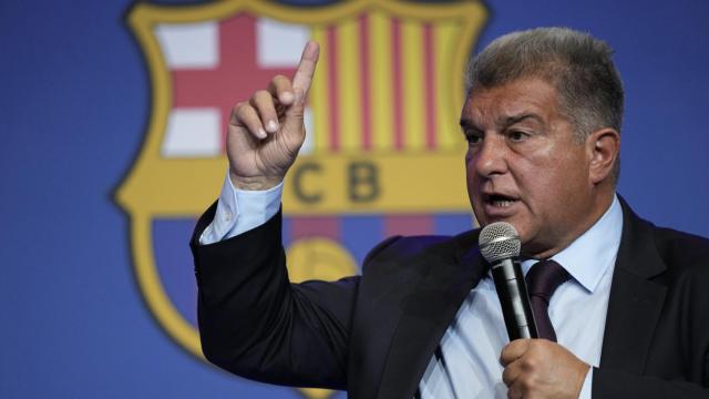 El presidente del F.C. Barcelona, Joan Laporta, durante su rueda de prensa.