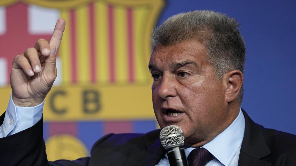El presidente del F.C. Barcelona, Joan Laporta, durante su rueda de prensa.