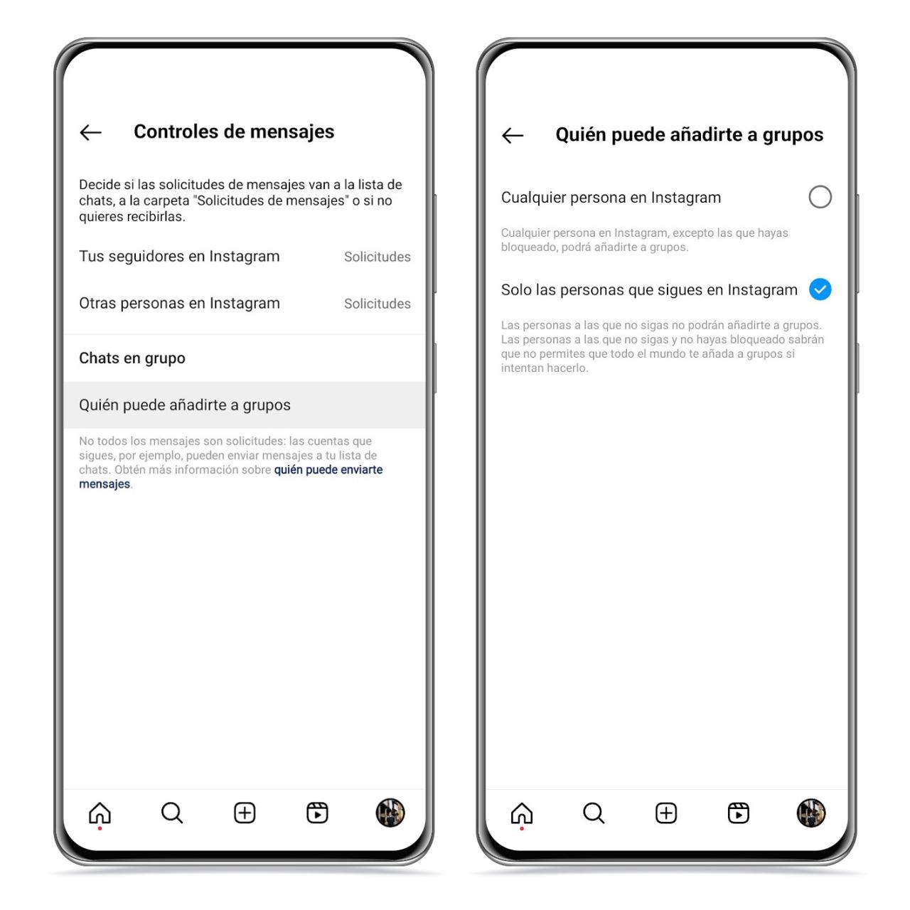 Añadirte a grupos Instagram