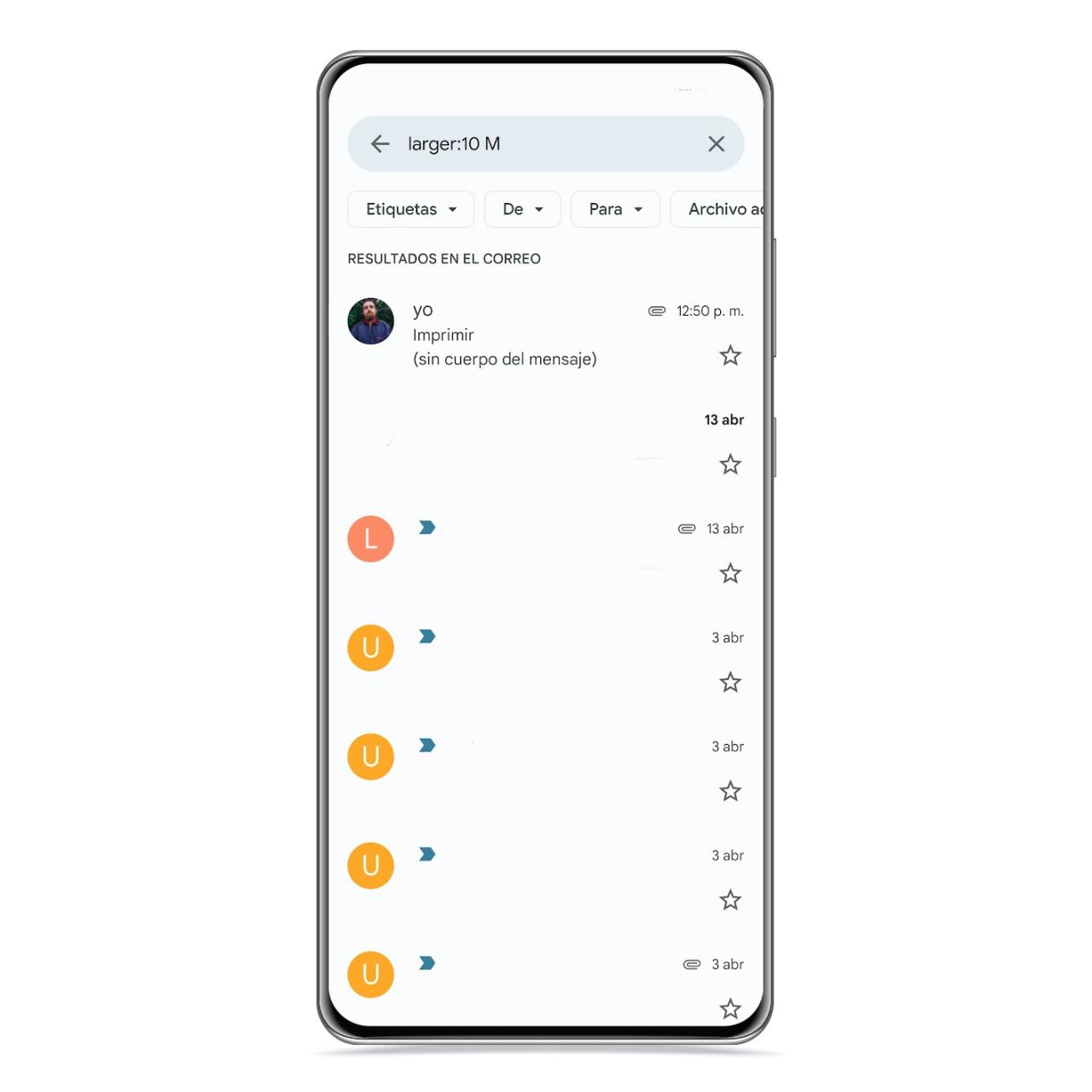 Filtro de tamaño en Gmail