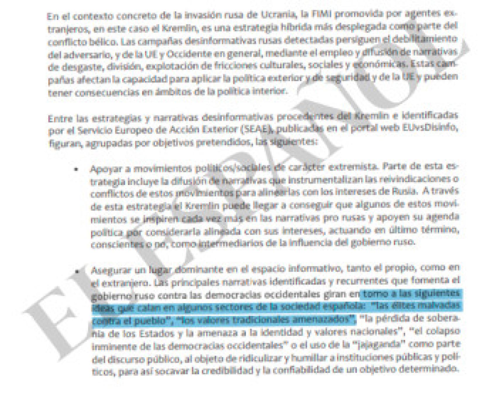 Fragmento del Informe Anual de Seguridad Nacional.