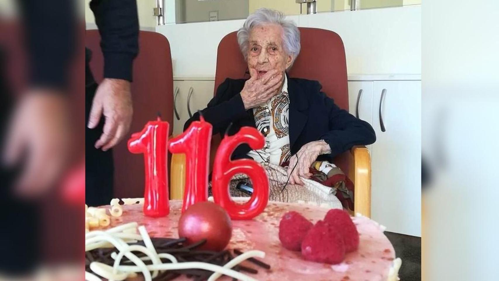 La catalana María Branyas durante su 116 cumpleaños.