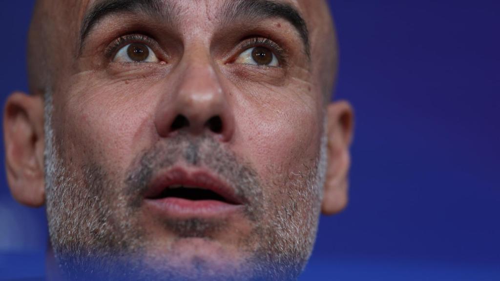 Pep Guardiola, en rueda de prensa con el Manchester City de la Champions League