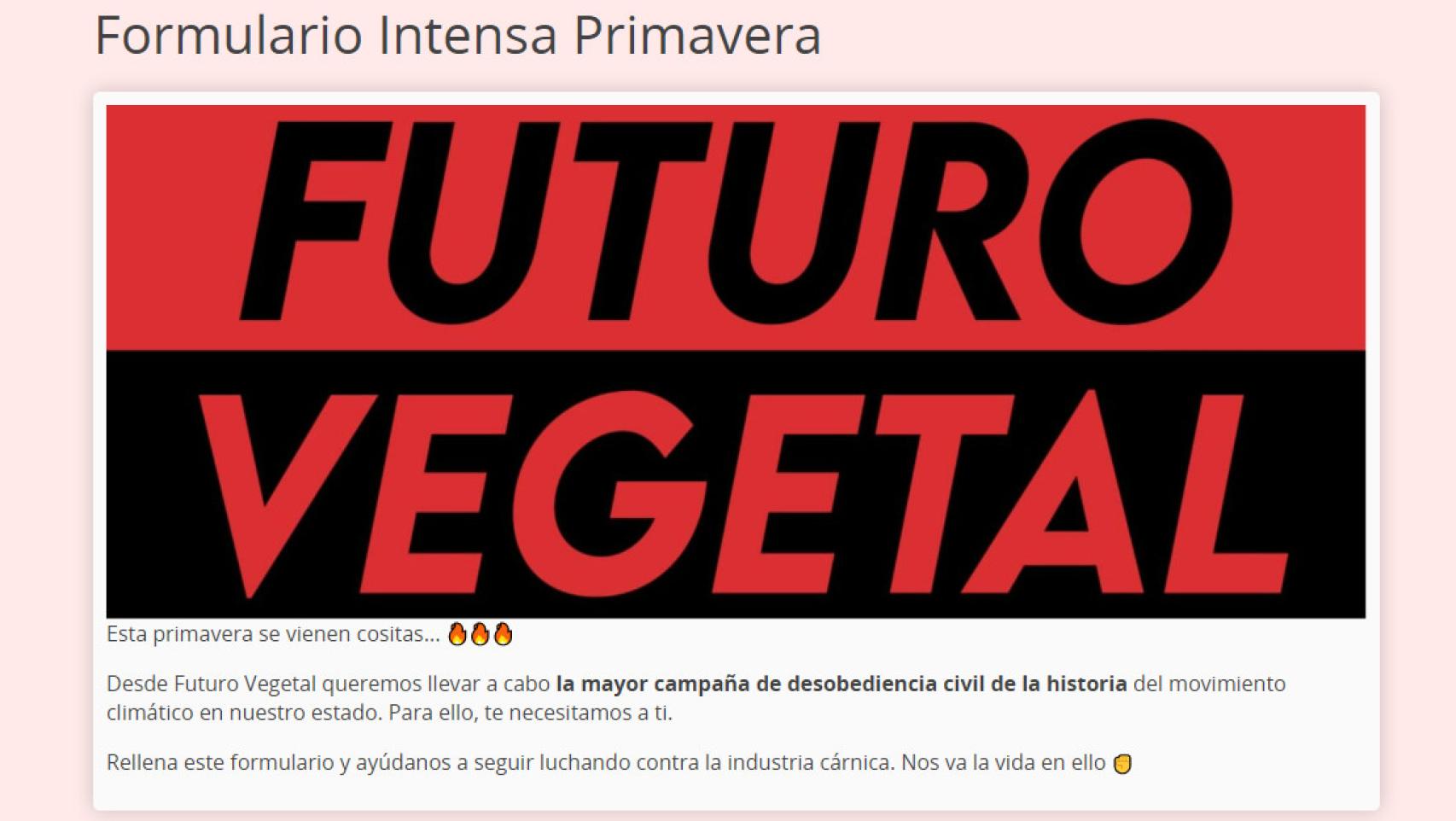 Cuestionario para unirse a la campaña de Futuro Vegetal.