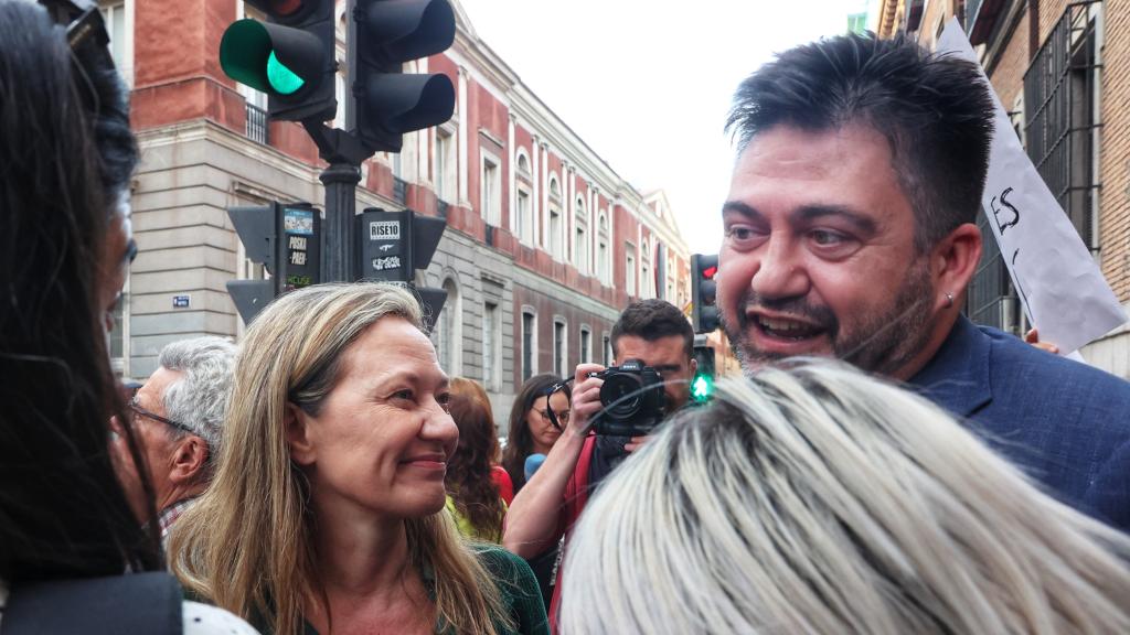 Victoria Rosell y el dirigente de Izquierda Unida, Carlos Sánchez Mato, en la manifestación.