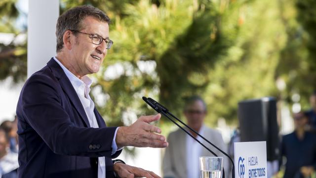 El presidente del PP, Alberto Núñez Feijóo, este jueves en Huelva.