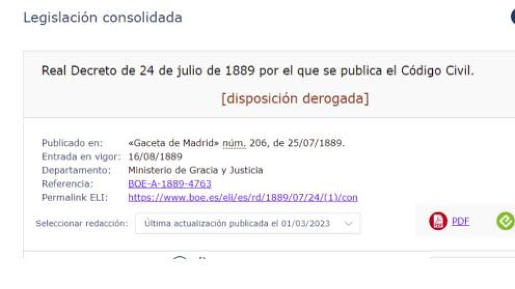 Pantallazo del fallo en la web de legislación consolidada./