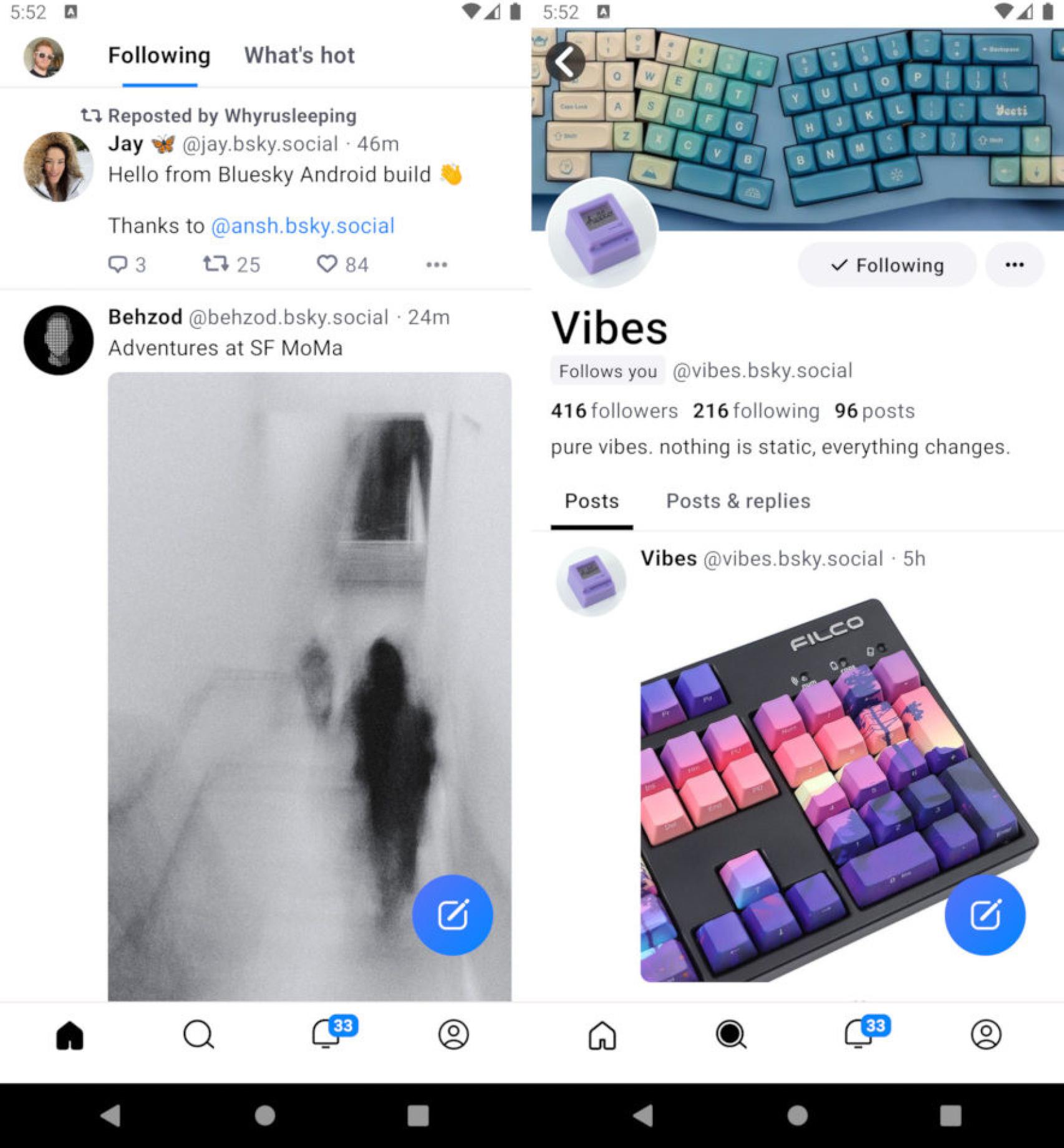 La app de Blueksy para Android se parece mucho a la de Twitter, aunque simplificada