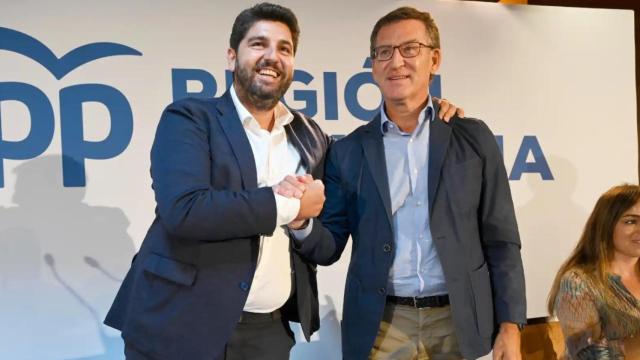 El presidente de la Región de Murcia, Fernando López Miras, con el líder nacional del PP, Alberto Núñez Feijóo.