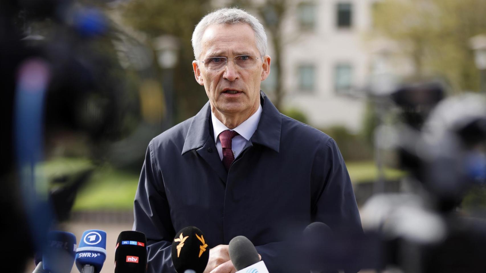 El secretario general de la OTAN, Jens Stoltenberg, este viernes antes de acudir a la reunión del Grupo de Ramstein.