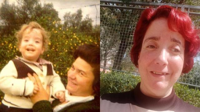 Esther Fernández de la Cruz, de niña y en la actualidad.