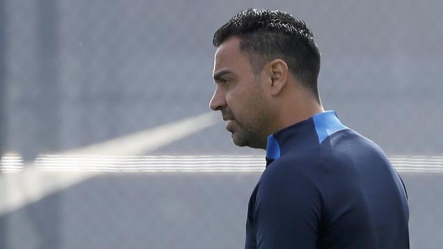 Xavi Hernández, durante el entrenamiento del Barcelona