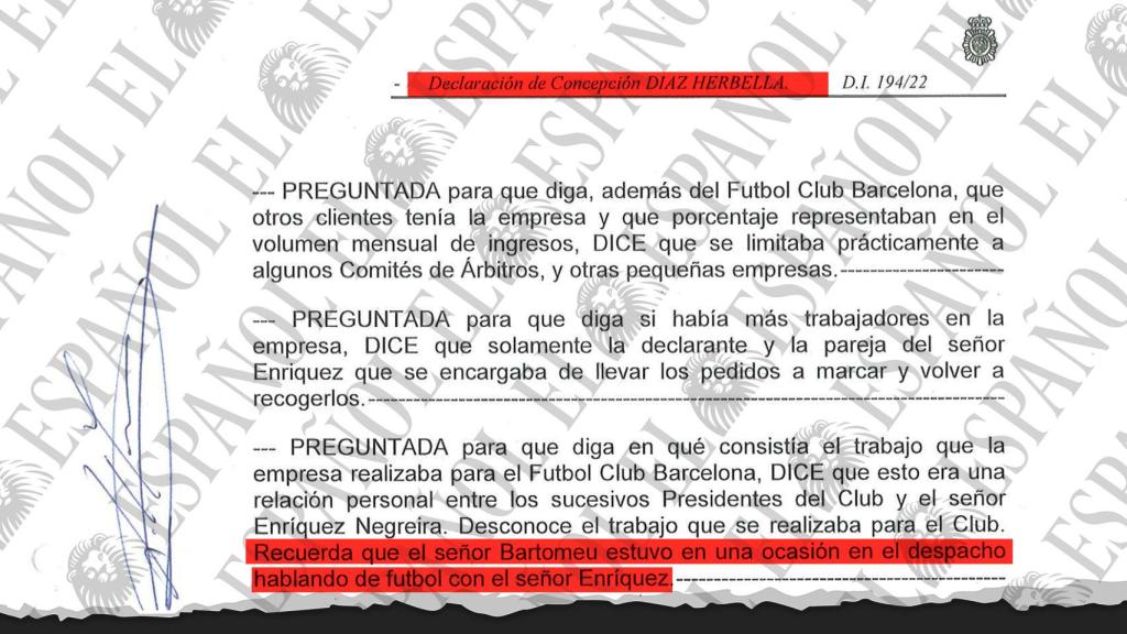 Declaración de Concepción Díaz, secretaria de José María Enríquez Negreira