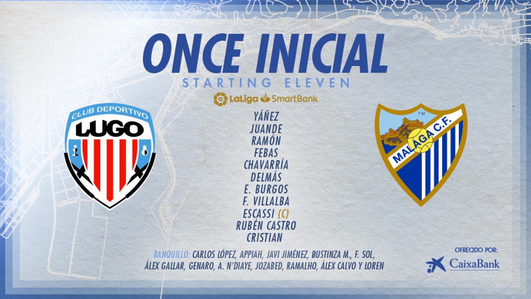 Las alineaciones del Lugo vs. Málaga CF: Pellicer repite once