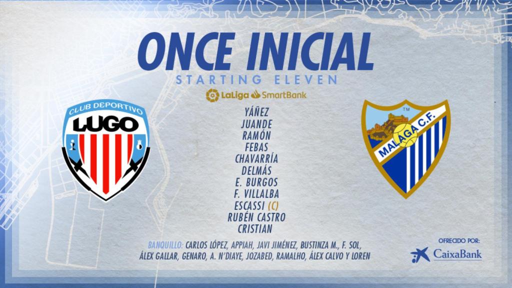 Las alineaciones del Lugo vs. Málaga CF: Pellicer repite once