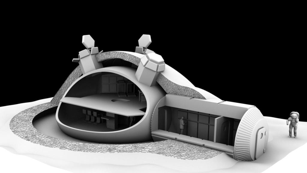 Representación de una base lunar impresa en 3D
