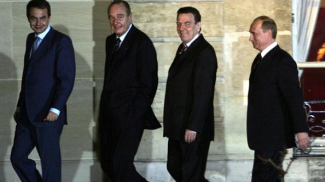 Zapatero, Chirac, Schröder y Putin, en marzo de 2005 en París.