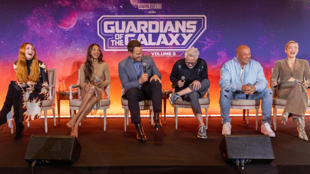 El equipo de 'Guardianes de la Galaxia vol. 3' en la presentación mundial de la película en París.