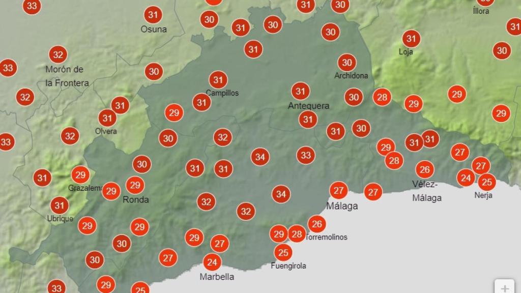 Estos son los municipios de Málaga que rozarán este martes lo 35 grados