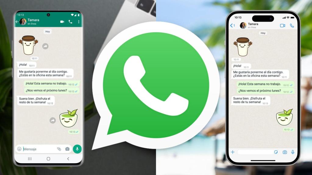 Fotomontaje con dos móviles con WhatsApp.