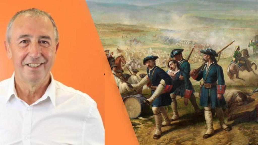 Joan Baldoví  y detalle de la 'Batalla de Almansa' de Ricardo Balaca y Orejas (Mueso del Prado).