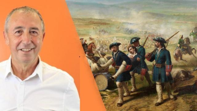 Joan Baldoví  y detalle de la 'Batalla de Almansa' de Ricardo Balaca y Orejas (Mueso del Prado).