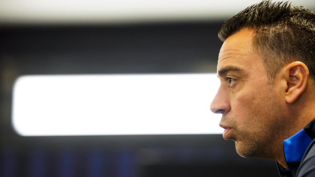 Xavi Hernández, en rueda de prensa con el FC Barcelona de La Liga
