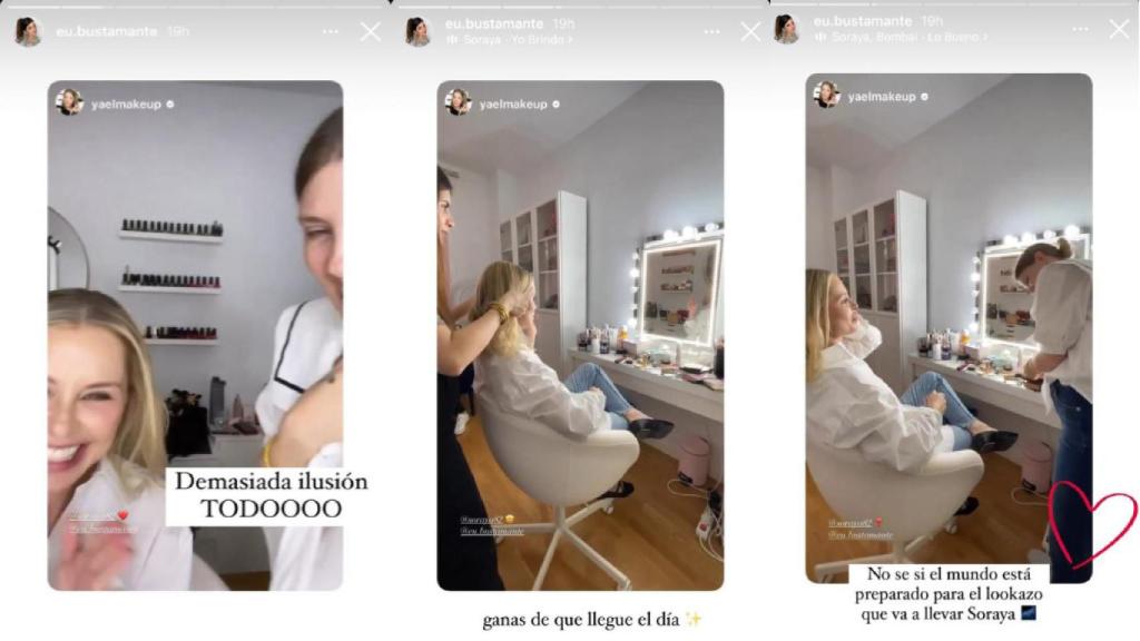 Soraya Arnelas, durante la prueba de peinado y maquillaje de su boda.