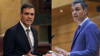 Pedro Sánchez en una foto de 2018 y otra de 2023.