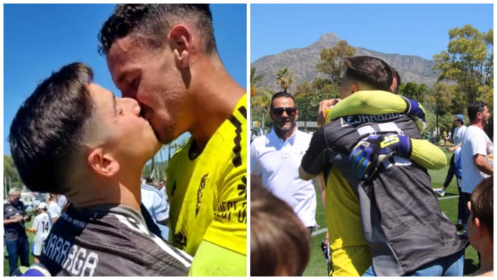 El beso de Alberto Lejárraga, portero del Marbella, con su pareja