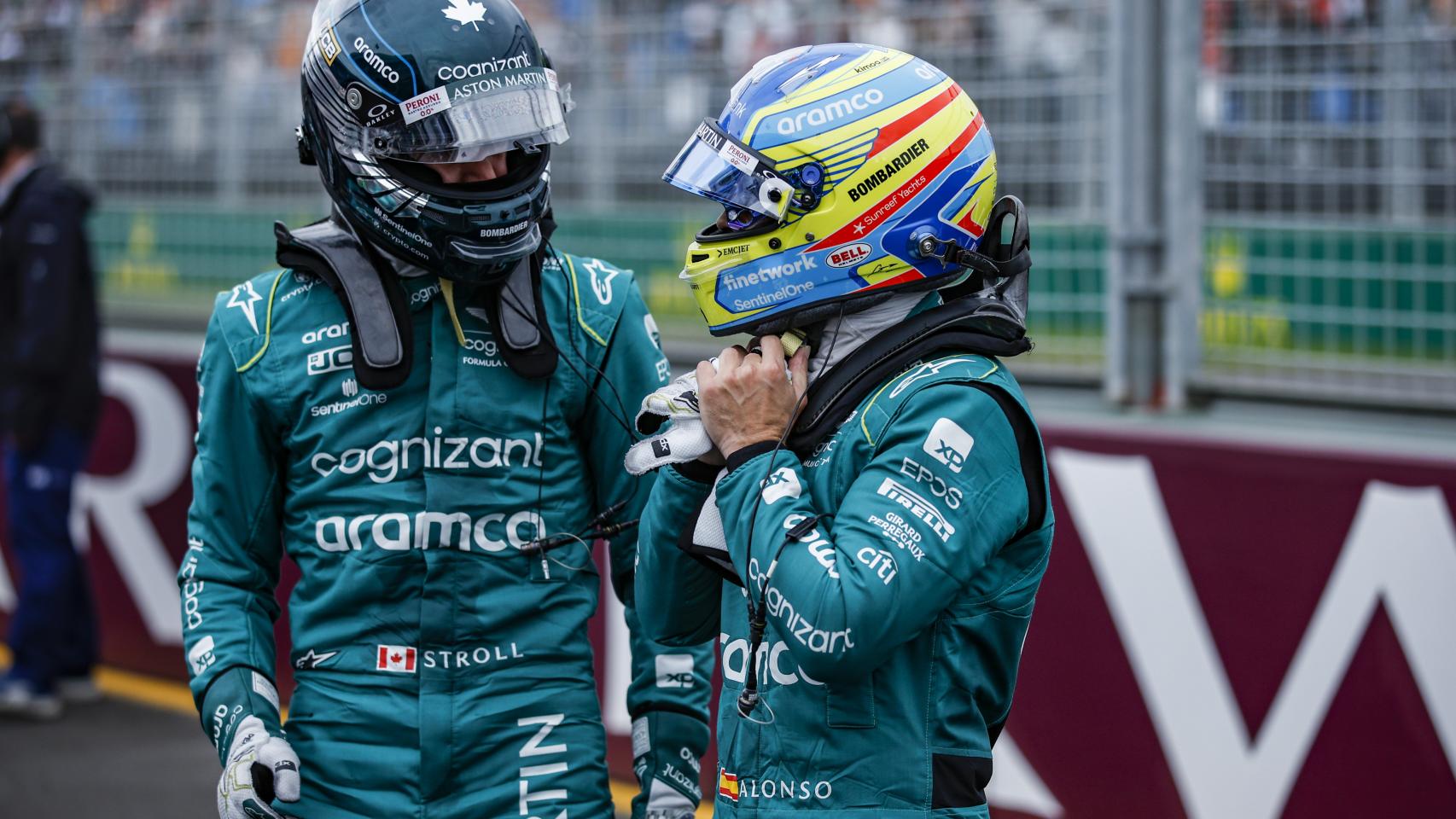 Lance Stroll y Fernando Alonso, durante el GP de Australia