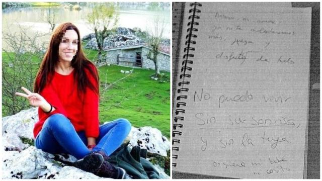 Cristina junto a la nota de despedida que le dejó a su marido, Antonio, después de degollar supuestamente a su bebé, Eric.