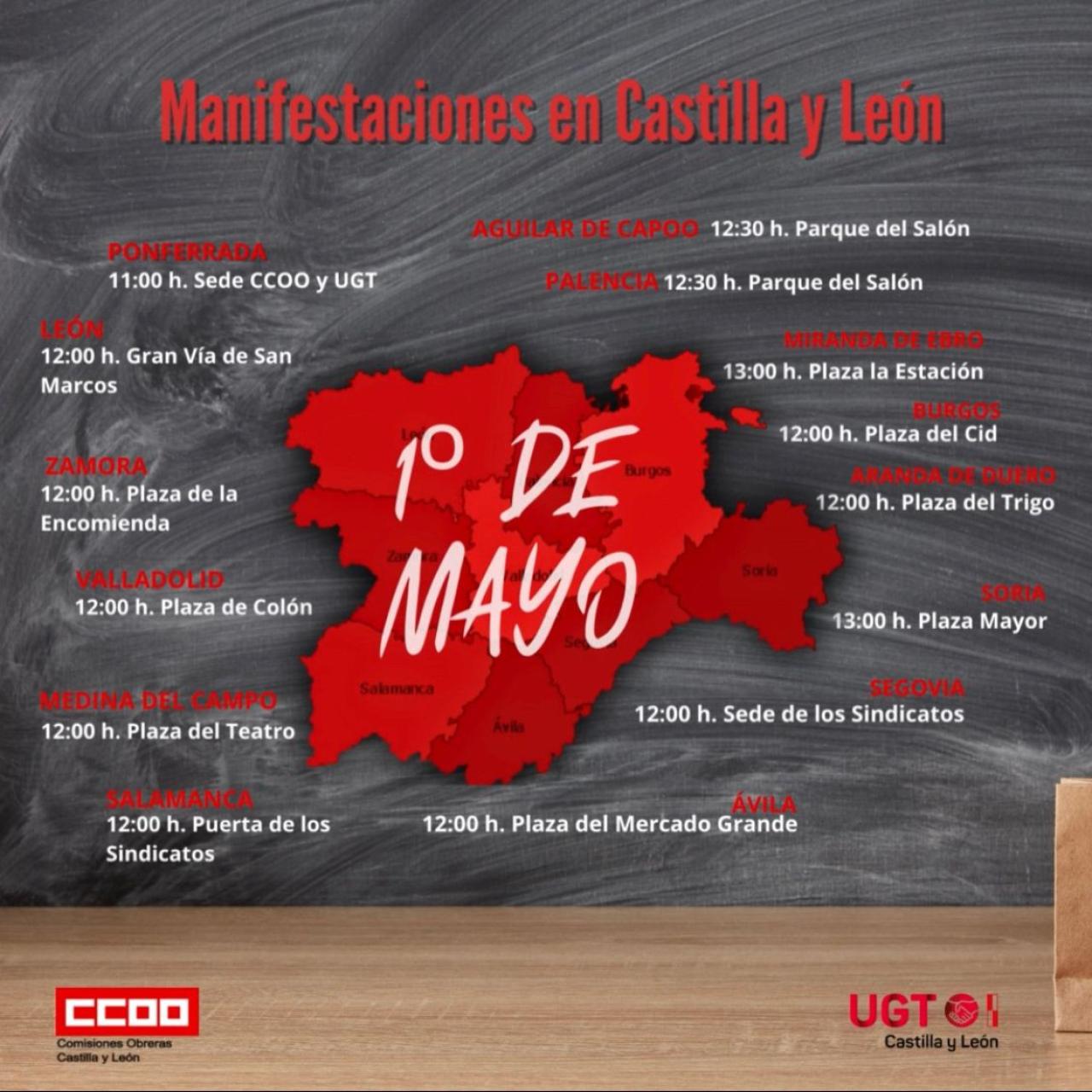 Cartel de las manifestaciones convocadas por UGT y CCOO para este 1 de mayo.