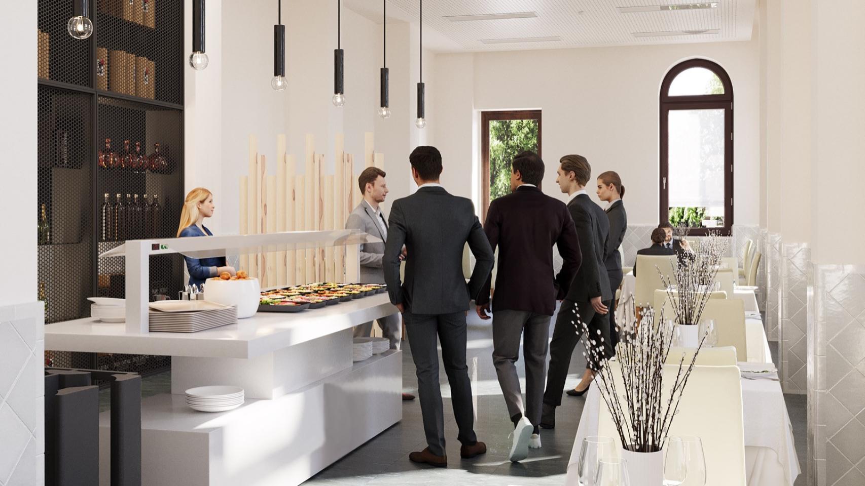 Recreación de una de las salas de restaurante-bar para las prácticas.